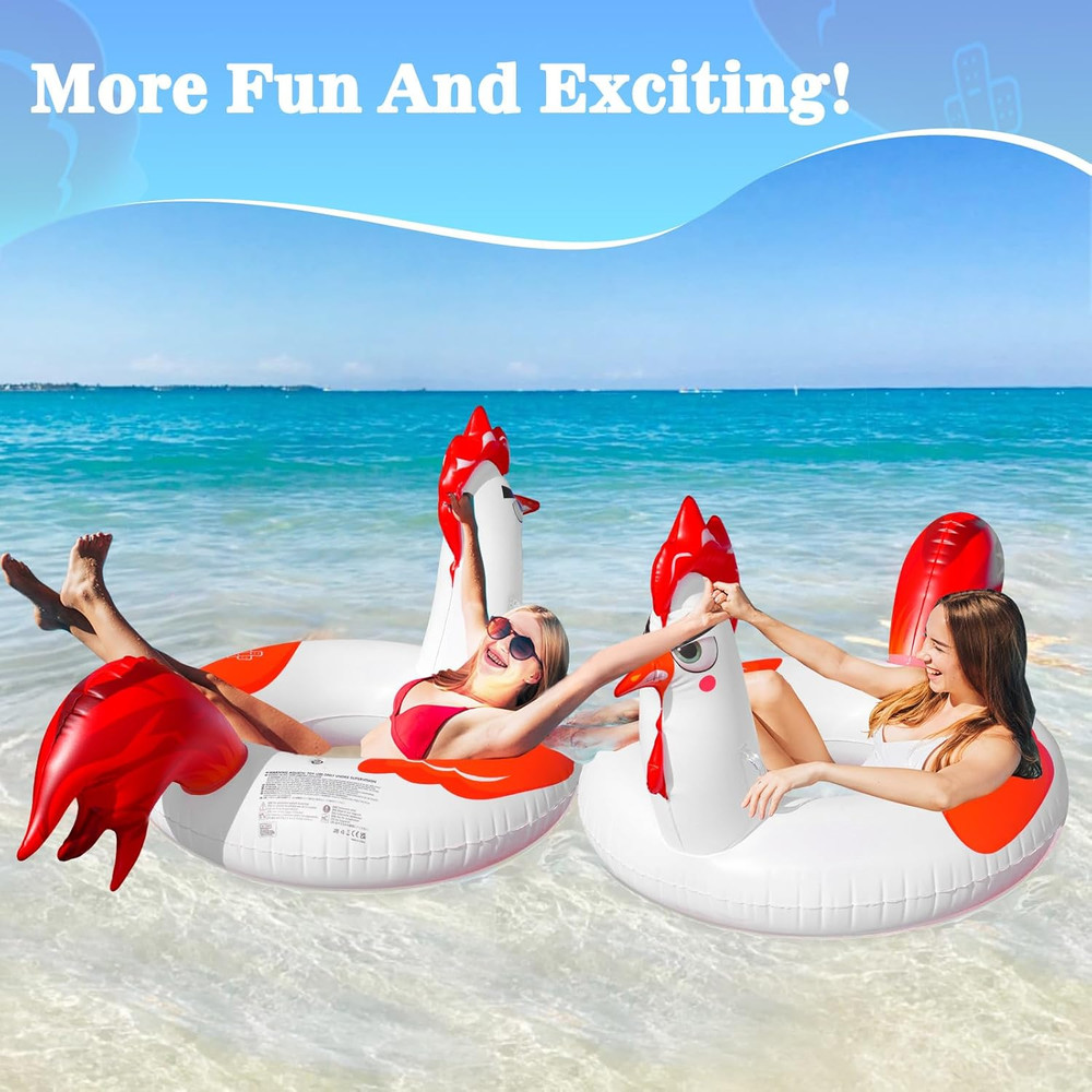 Inflatable Pool Floats with Lights, 63" Chicken Pool Floaties with Solar Powered