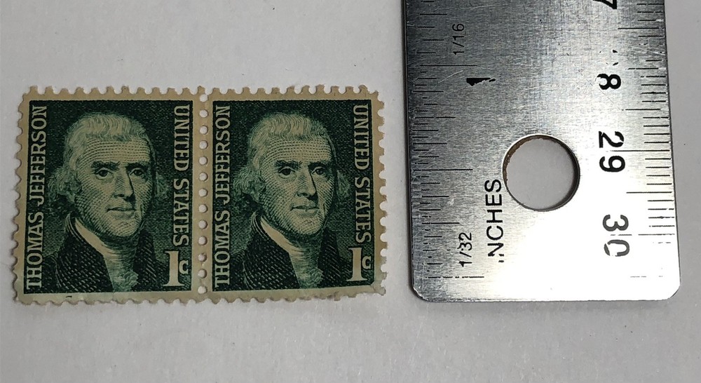 Vintage 1965 Thomas Jefferson one cent stamps (Two) Green