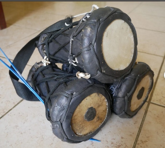 Authentic Nigerian Talking Drum Omele-Bata with Sticks (Three Head Drums)