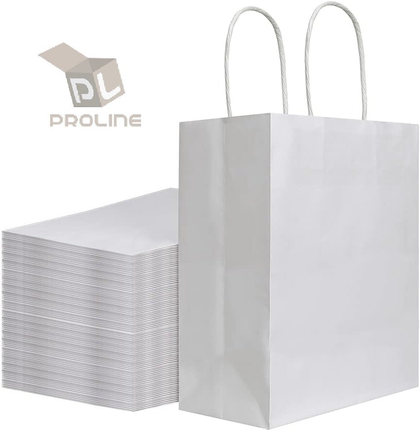 Paper Shopping Bags 250 White Kraft 8"x4.75x10.5" Retail Merchandise Handles