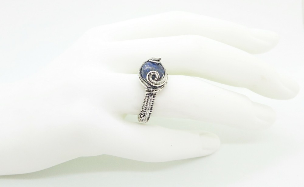 Adjustable Lapis Lazuli Wire-Wrapped Ring in Sterling Silver
