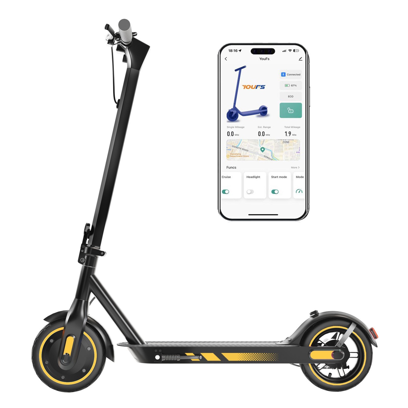 Adult Electric Scooter 500W Max Speed 25MPH 36V 10.5AH Foldable E Scooter APP