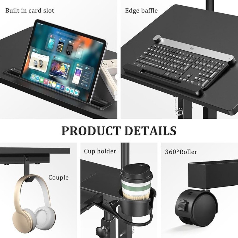 Small Standing Computer Desk W/ Wheels Mobile Stand Up Desk Portable Adjustable