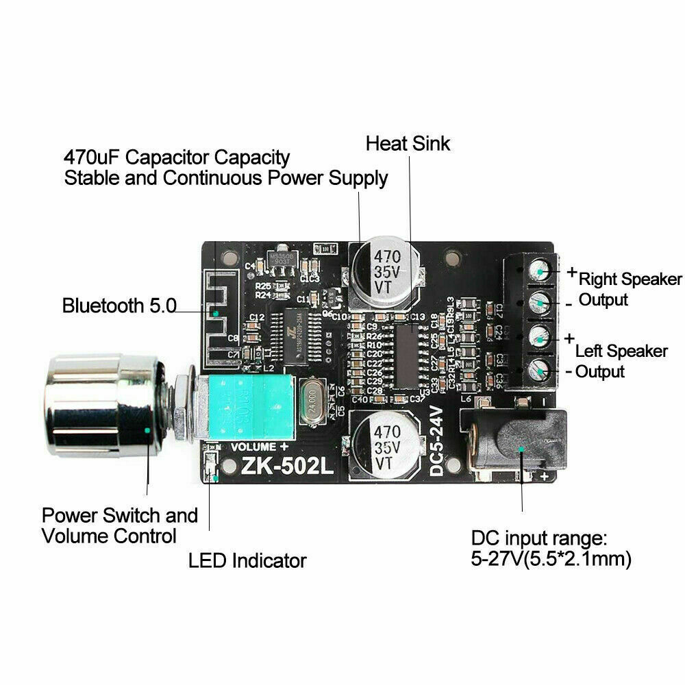 Bluetooth 5.0 Audio Stereo Module Digital Amplifier Board Module 50W+50W + Shell