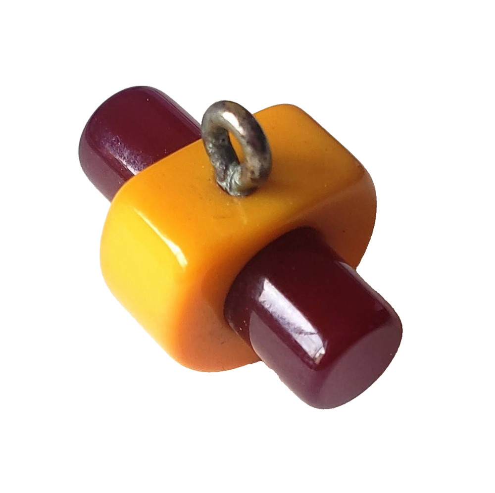 2-Color Maroon & Butterscotch Bakelite Button, Great Shape!
