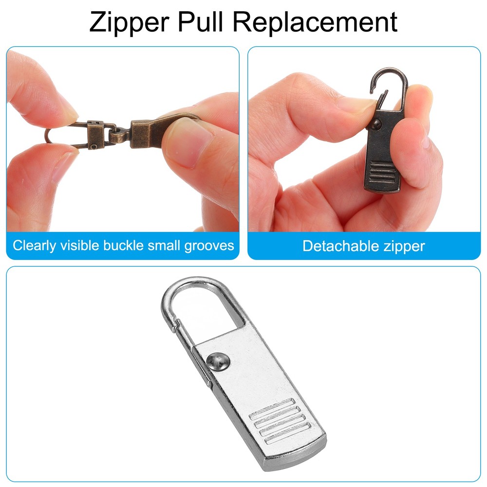Zipper Pull Replacement, 8 Pcs Zipper Handle Mend Fixer Repair, Silver Tone