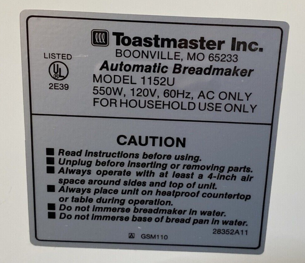 Control Panel with PCB for Toastmaster Bread Box Breadmaker Model 1152U (#33)