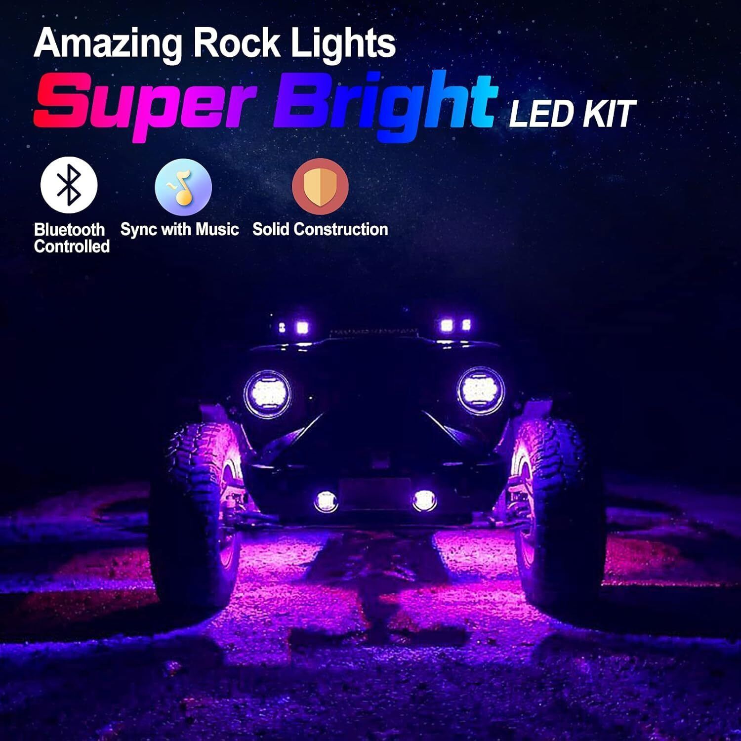 12Pods RGB LED Rock Light Offroad Music Wireless Bluetooth Underglow Neon Lights