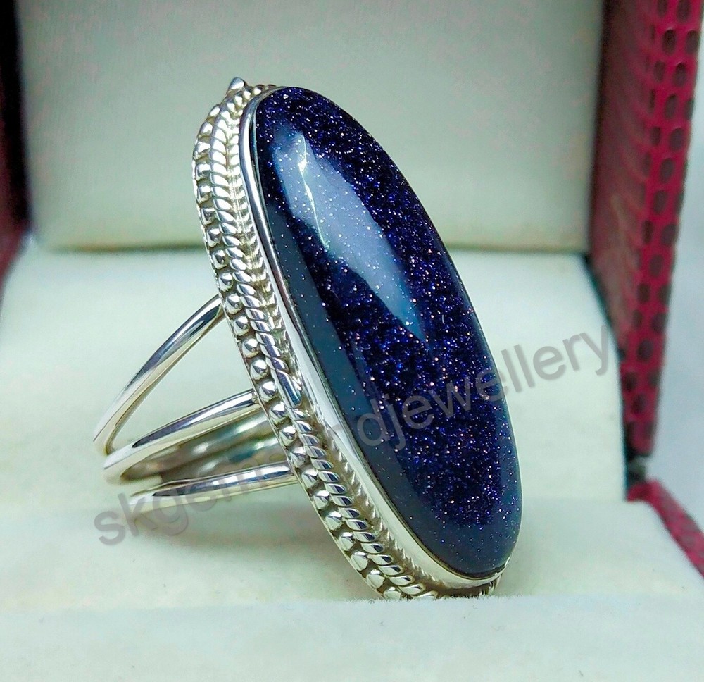 Blue Sandstone Ring 925 Sterling Silver Ring Gemstone Ring Fine Ring All Sizes