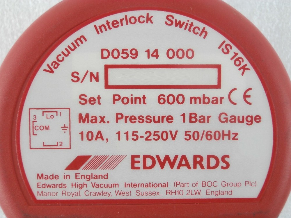 Edwards D059 14 000 Vacuum Interlock Switch IS16K with Plug Working Surplus