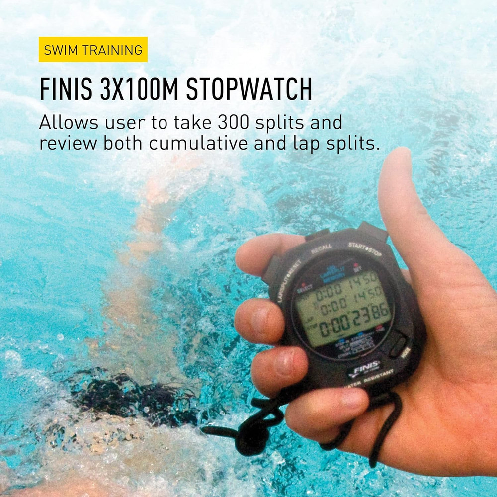 Swim Training Waterproof Stopwatch - 300 Split Memory & Easy-Read Display