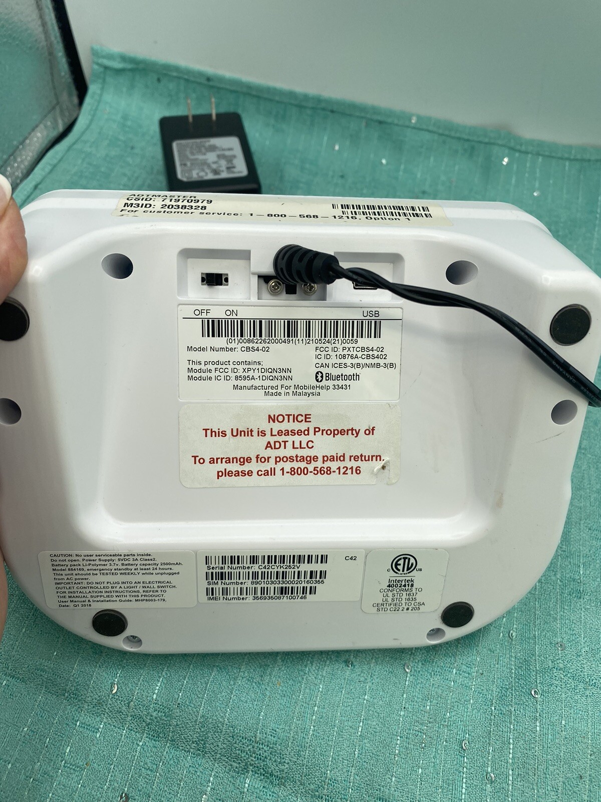 ADT Mobilehelp Cellular Medical Alert System CBS4-02 Tested Works- BASE ONLY