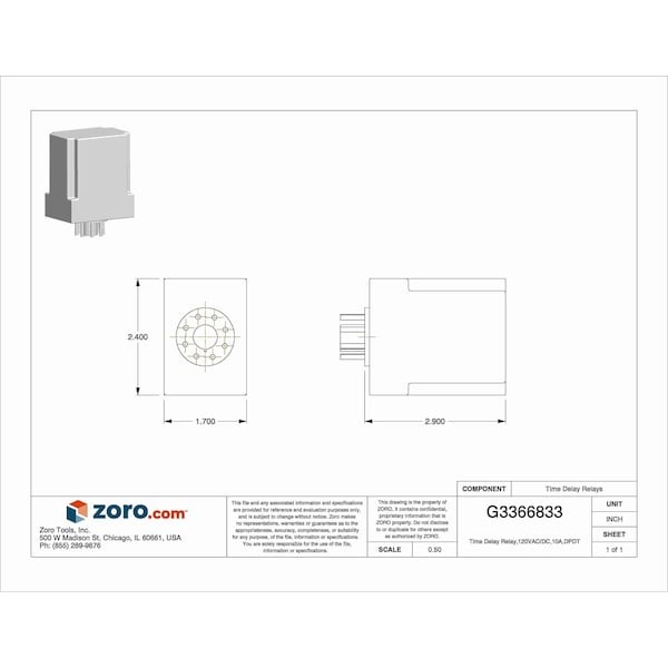 Dayton 1Egc8 Single Function Time Delay Relay, Octal, Interval, 1 Functions