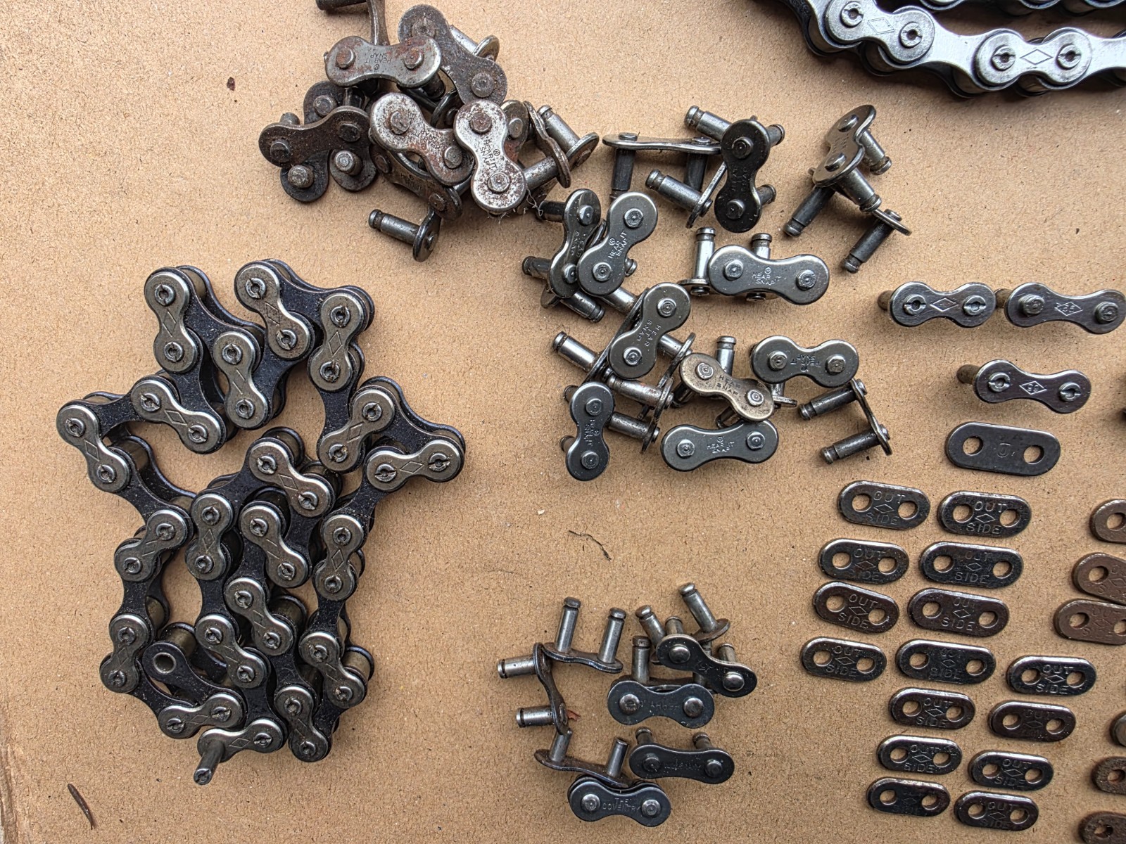 VINTAGE BICYCLE CHAINS PARTS LOT DIAMOND HEAR IT SNAP UNION SKIPT TOOTH ETC