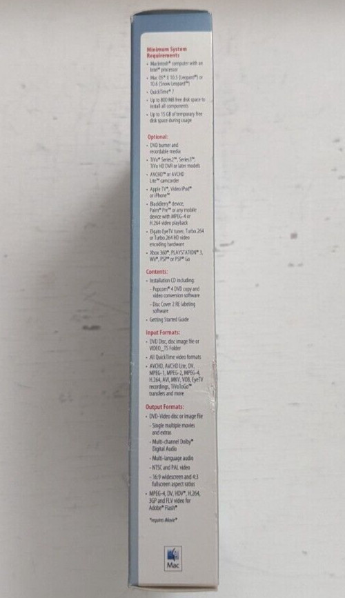 Roxio Popcorn 4 Dvd Copy / Conversion software, Mac, Sealed