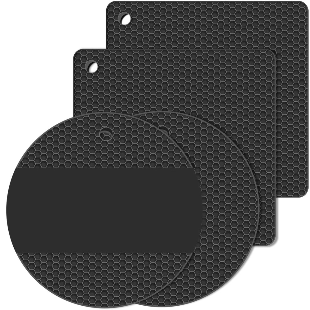 Kitchen Silicone Trivets 4 Pack, Hot Dish Protector, BPA Free, Black