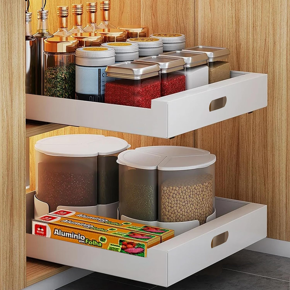 2 Pack Pull Out Cabinet Organizer Adhesive, 10" Wide 16.9" Deep Pull Out Drawers