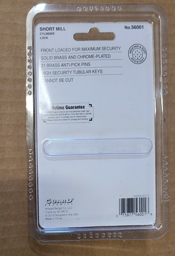 Guard Security Cylinder Lock Short Mill Solid Brass Model 56001