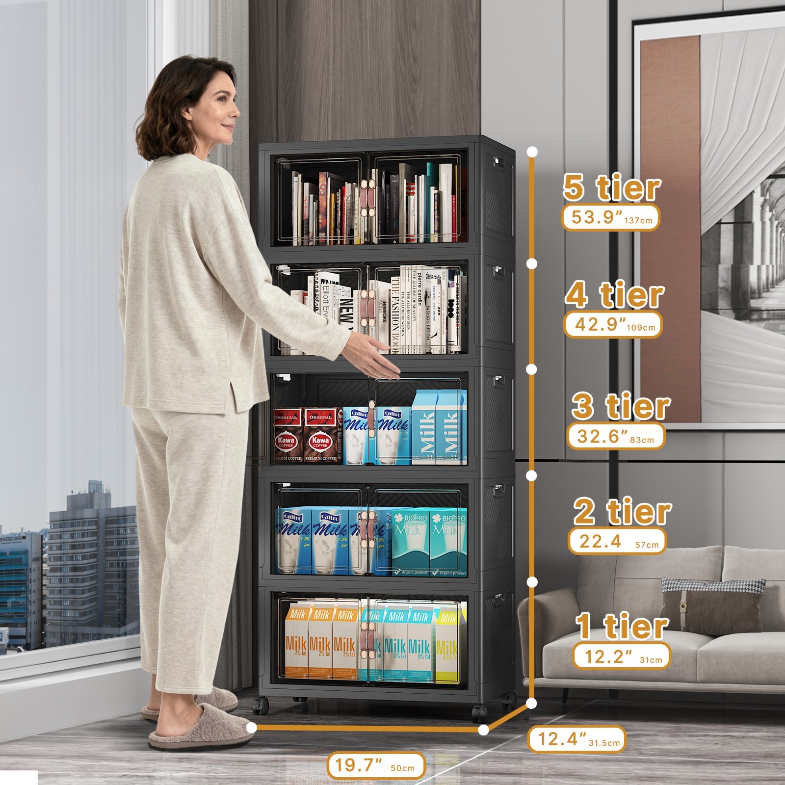 UAMFURI Extra Large Stackable Storage Bins with Lids & Wheels & Door Containers