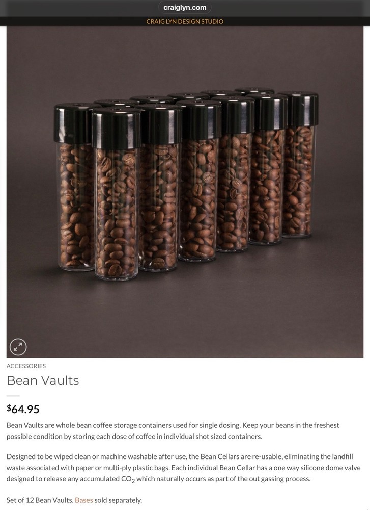 Craig Lynn Design Single Dose Espresso Bean Vaults/Cellars & Bases
