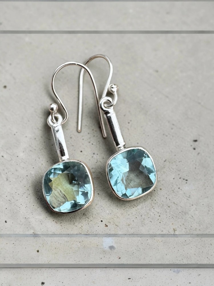 Swiss Blue Topaz Solid 925 Sterling Silver Earrings