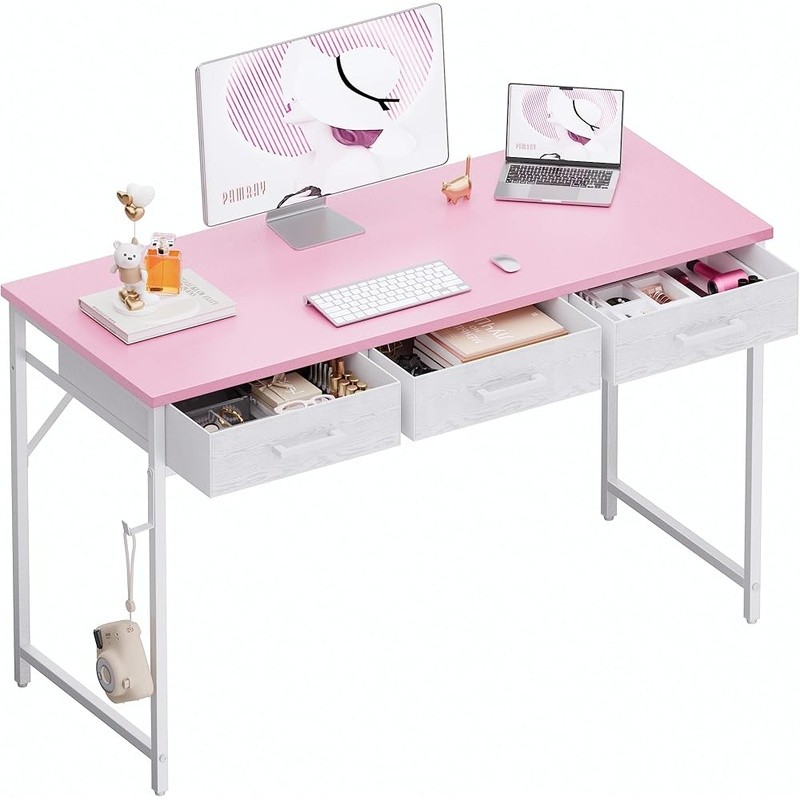 Compact Computer Desk W/ 2 Fabric Drawers Small Office Storage Solutions New