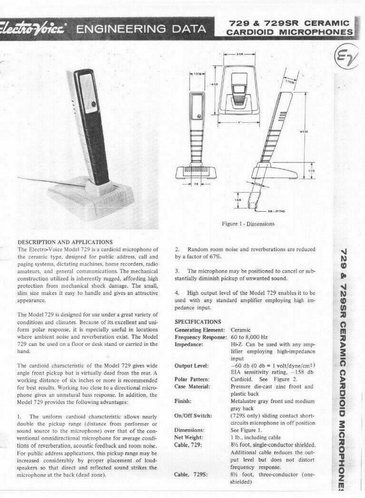 ELECTRO VOICE WEBCOR MODEL 729 CERAMIC CARDIOID MICROPHONE WITH CORD LOUD