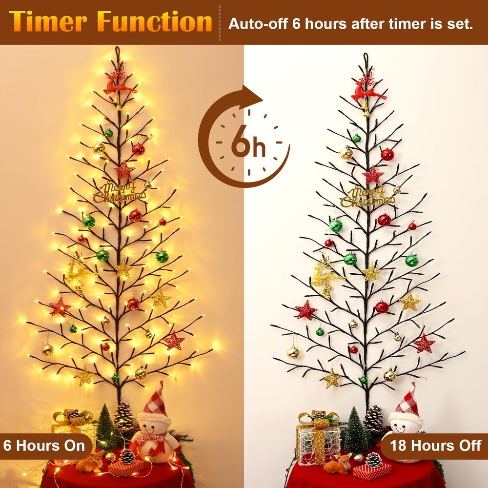 Yinhua 5 FT Wall Christmas Tree Light, Light Up Wall Tree with Remote Timer, ...