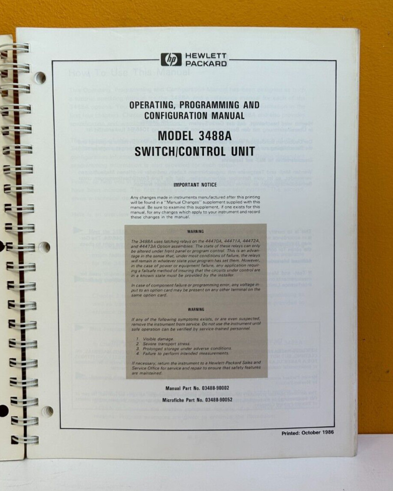 HP / Agilent 03488-90002 1986 Operating, Programming & Configuration Manual.