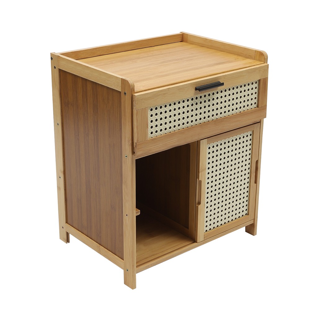 Modern Nightstand,Bed Side Table,Bamboo End Table,Storage Cabinets Night Stand