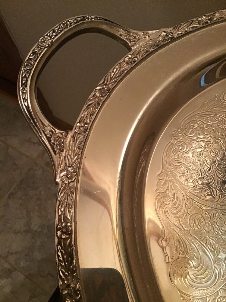 Antique Wm Rogers Primrose Silverplate Teaset With Large Handled Tray