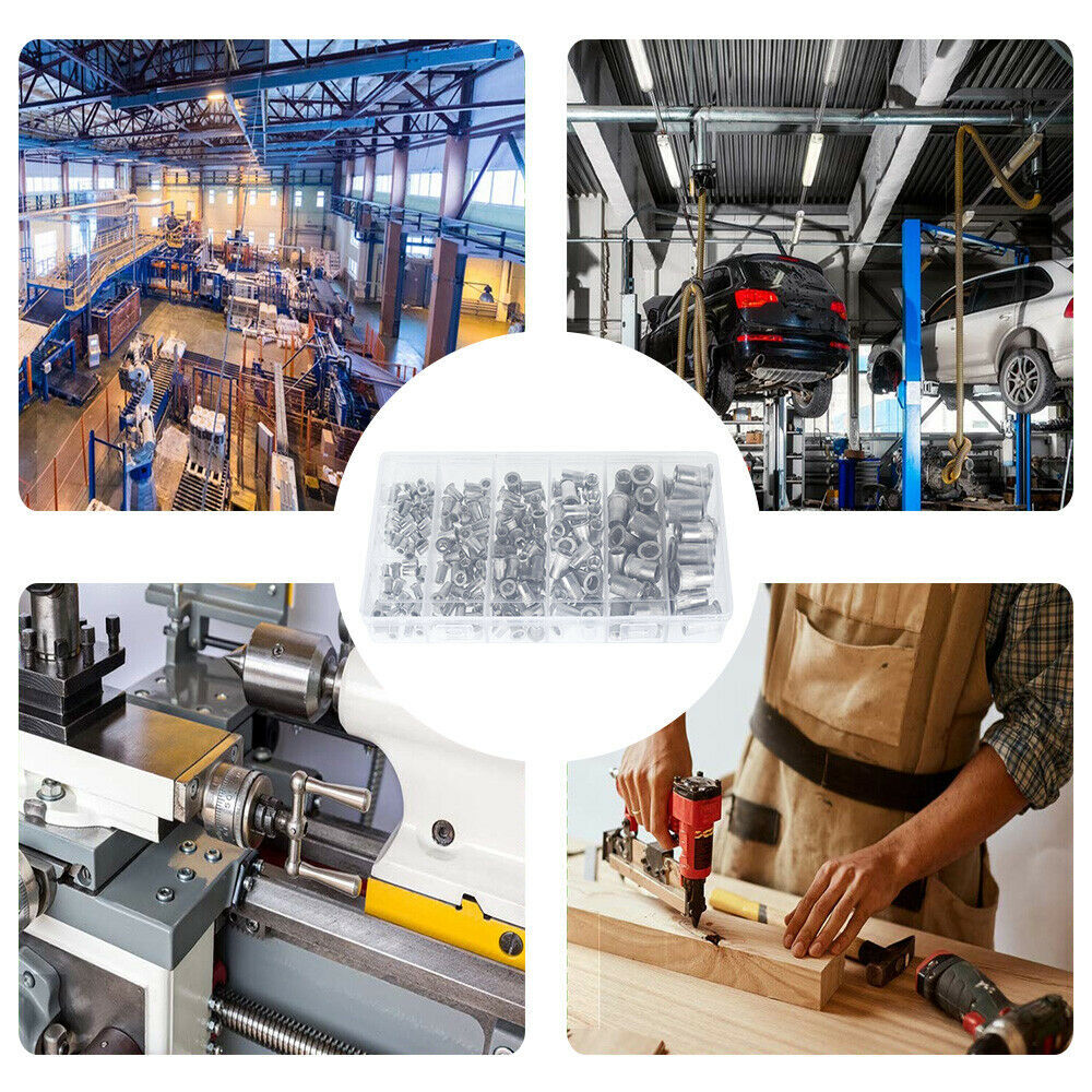 150PCS Rivet Nuts Kit Stainless Steel Flat Head Threaded Insert Nutsert Set US