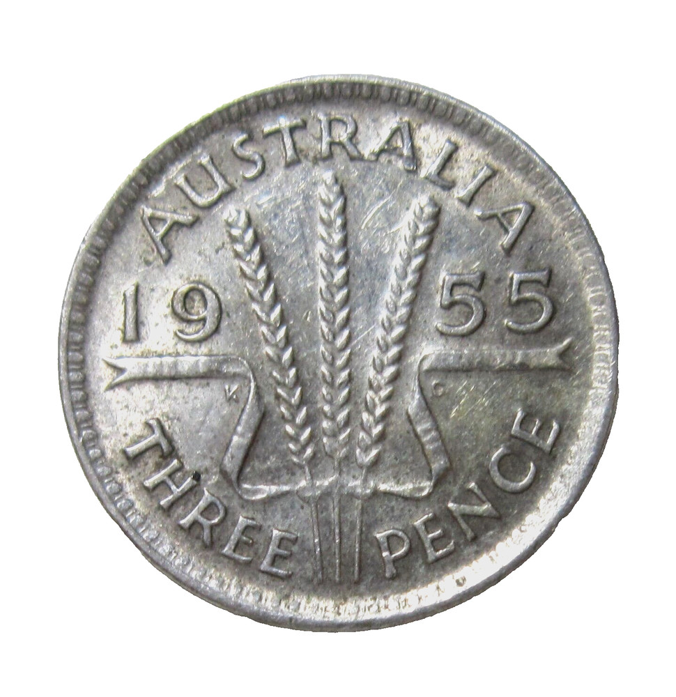 AUSTRALIA.  SILVER  3 PENCE 1955. QUEEN ELIZABETH II.