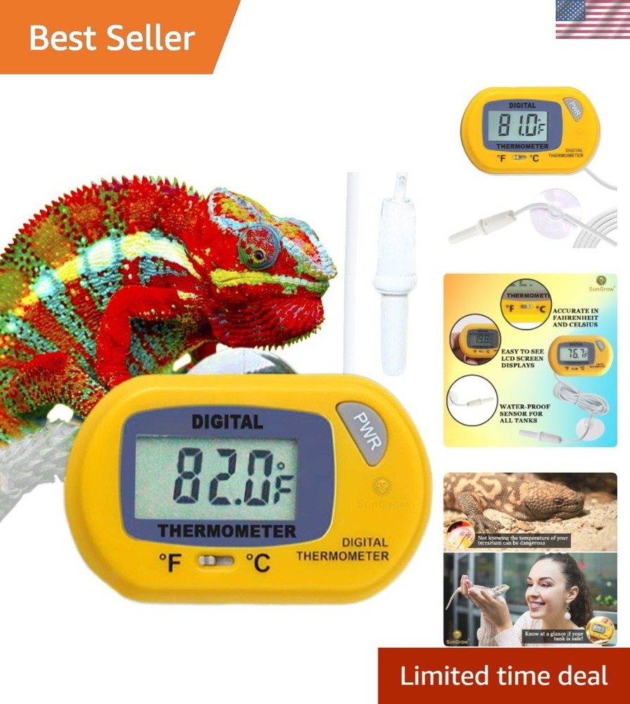 Digital LCD Reptile Thermometer - Waterproof Sensor Probe, Accurate & Stylish