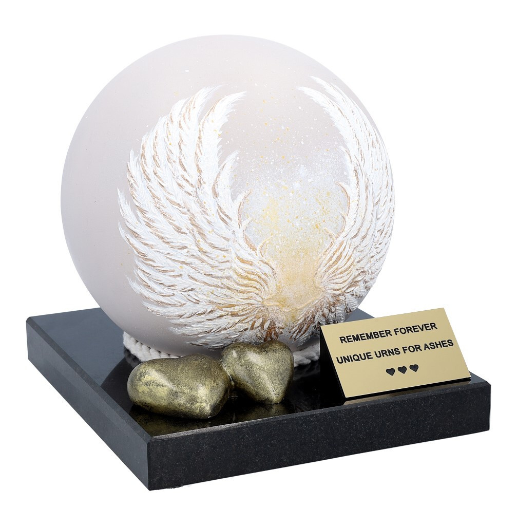 Cremation urn with angel wings Artistic urn for human ashes Personalise urn