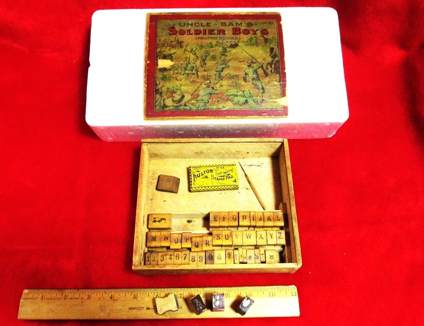 c1898 Ex-Rare Military Museum Uncle Sam's Soldier Boys Pr. Blocks, San Juan Hill