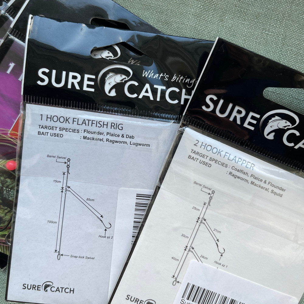 5 x Sure Catch Pro - 2 Hook Flapper Rig & 1 Hook Flatfish Rig- Size 1 - 60lb