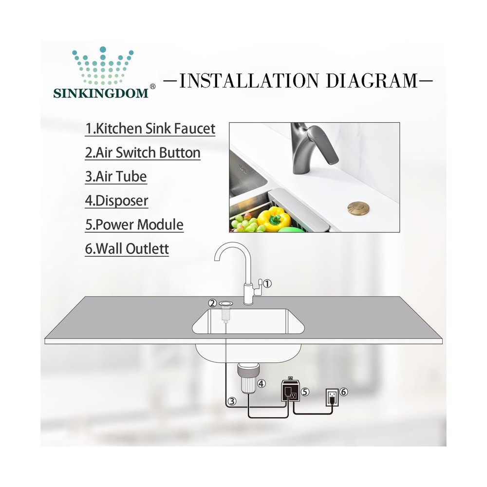 SINKINGDOM SinkTop Garbage Disposal Air Switch Kit with Long Button, Champagn...