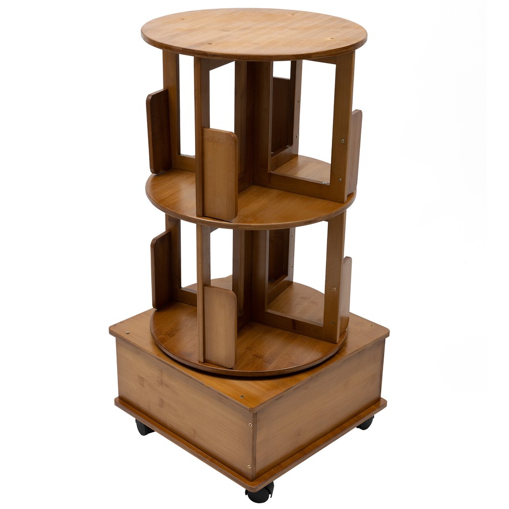 Multi Storage Table Side Table with Rolling Wheels Removable Swivel Bookcase