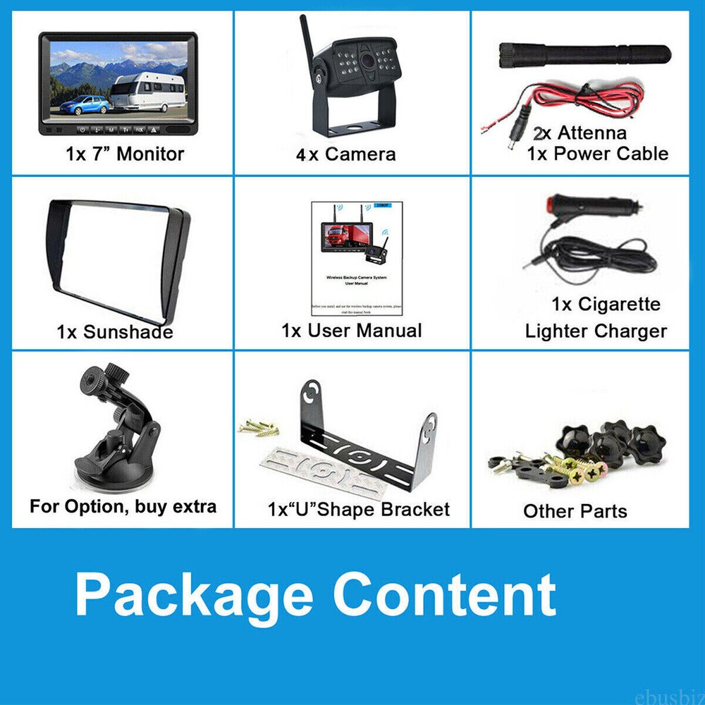 7" Digital Wireless DVR Quad Split Monitor Screen Backup Rear View Camera System
