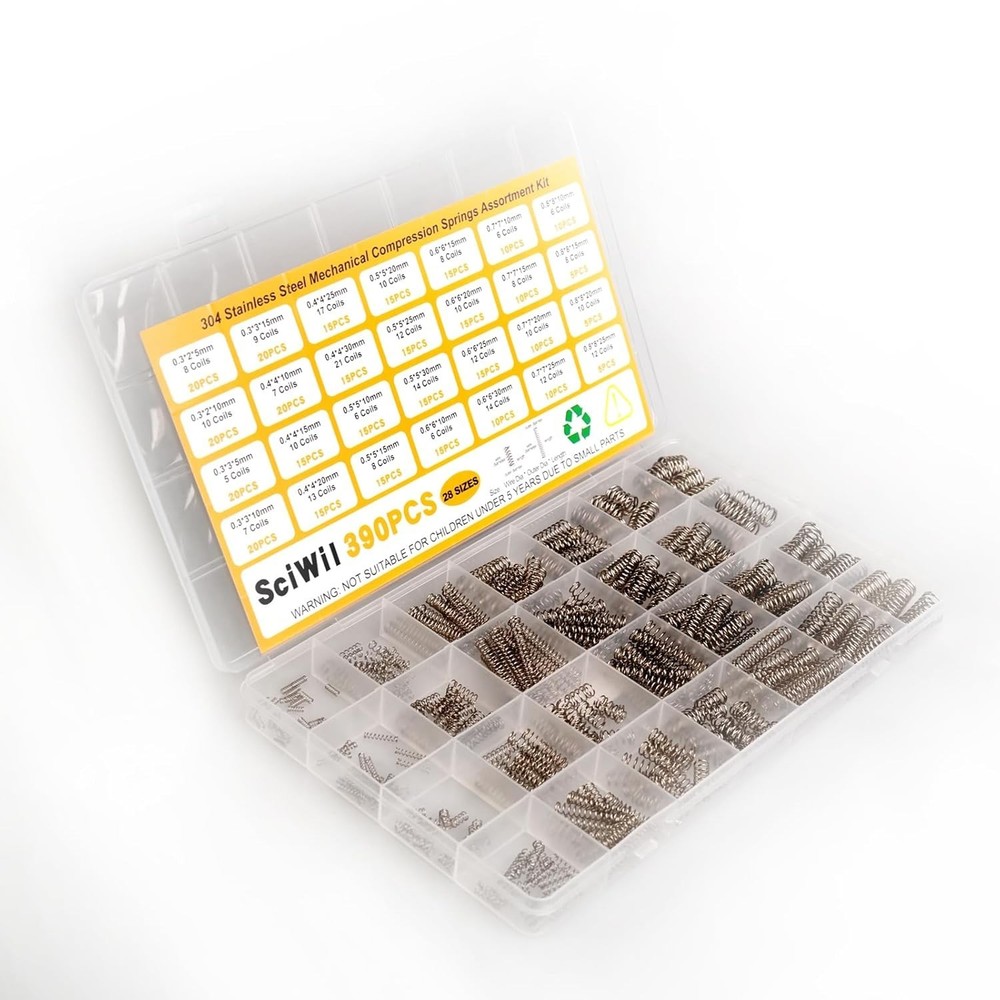 390-Piece Compression Spring Assortment Kit, 28 Sizes Small Springs Set