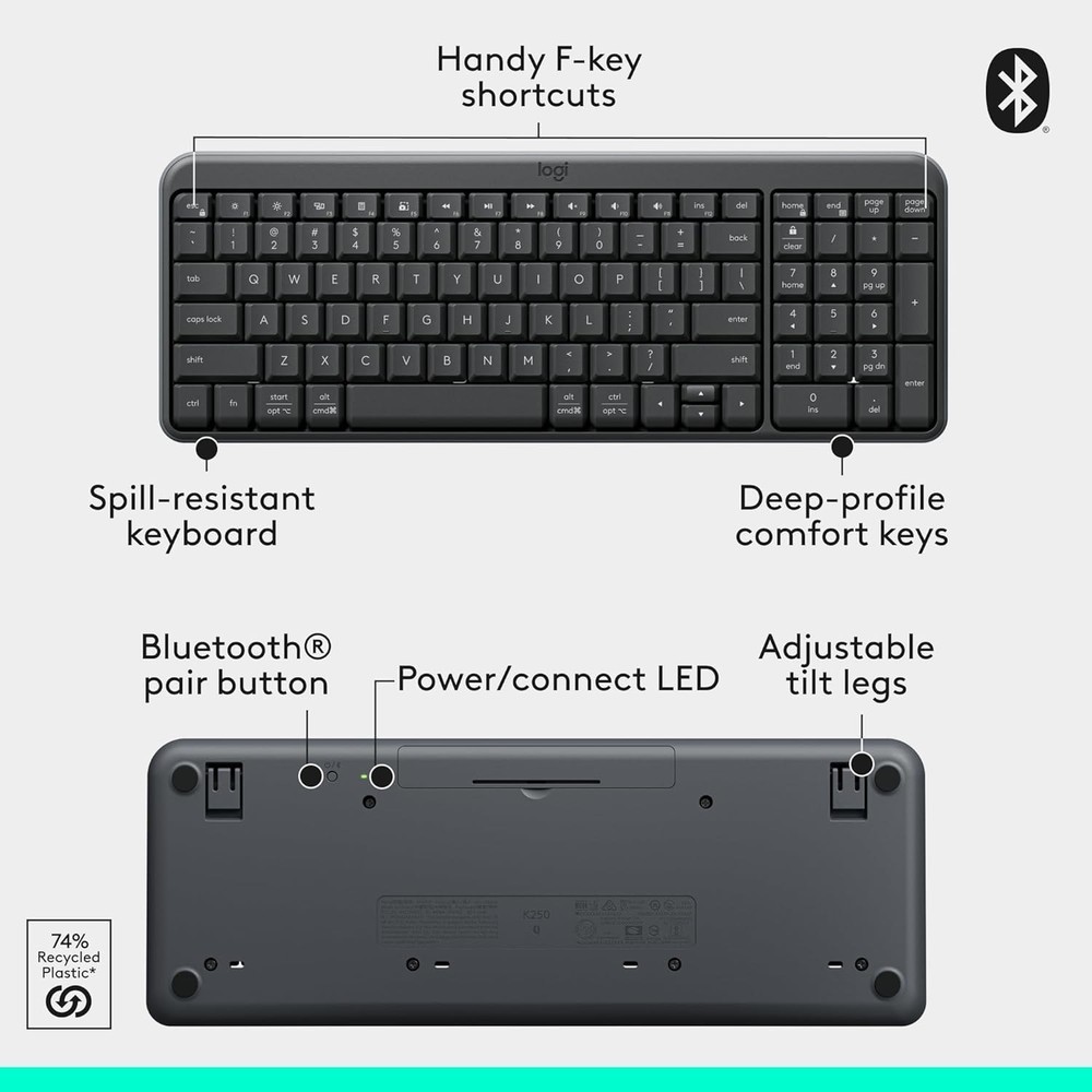 Logitech MK250 Bluetooth Wireless Mouse and Keyboard Combo Compact Keyboard
