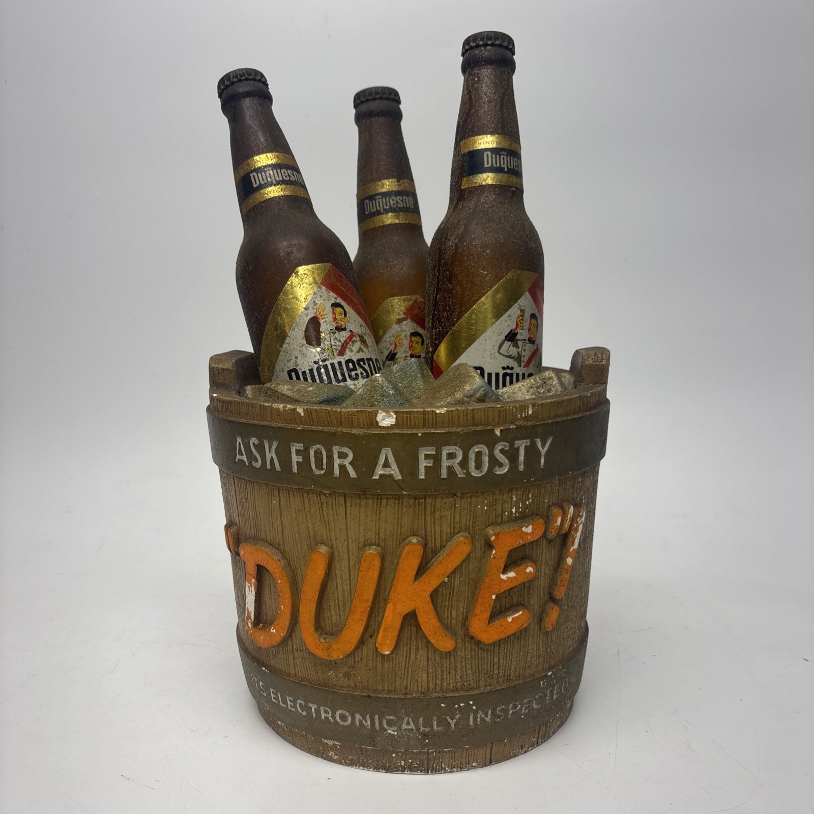 Rare Vintage ASK FOR A FROSTY Duke Duquesne Beer Bucket Sign Display 1958 USA
