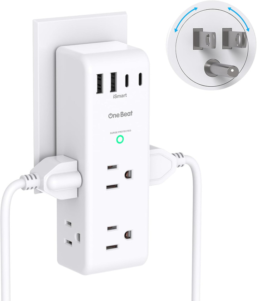 Surge Protector Outlet Extender - with Rotating Plug, 6 AC Multi Plug Outlet wit