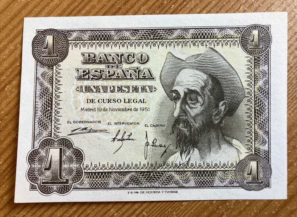 Spain Banknote. 1 Peseta. Uncirculated Note. Dated 1951.