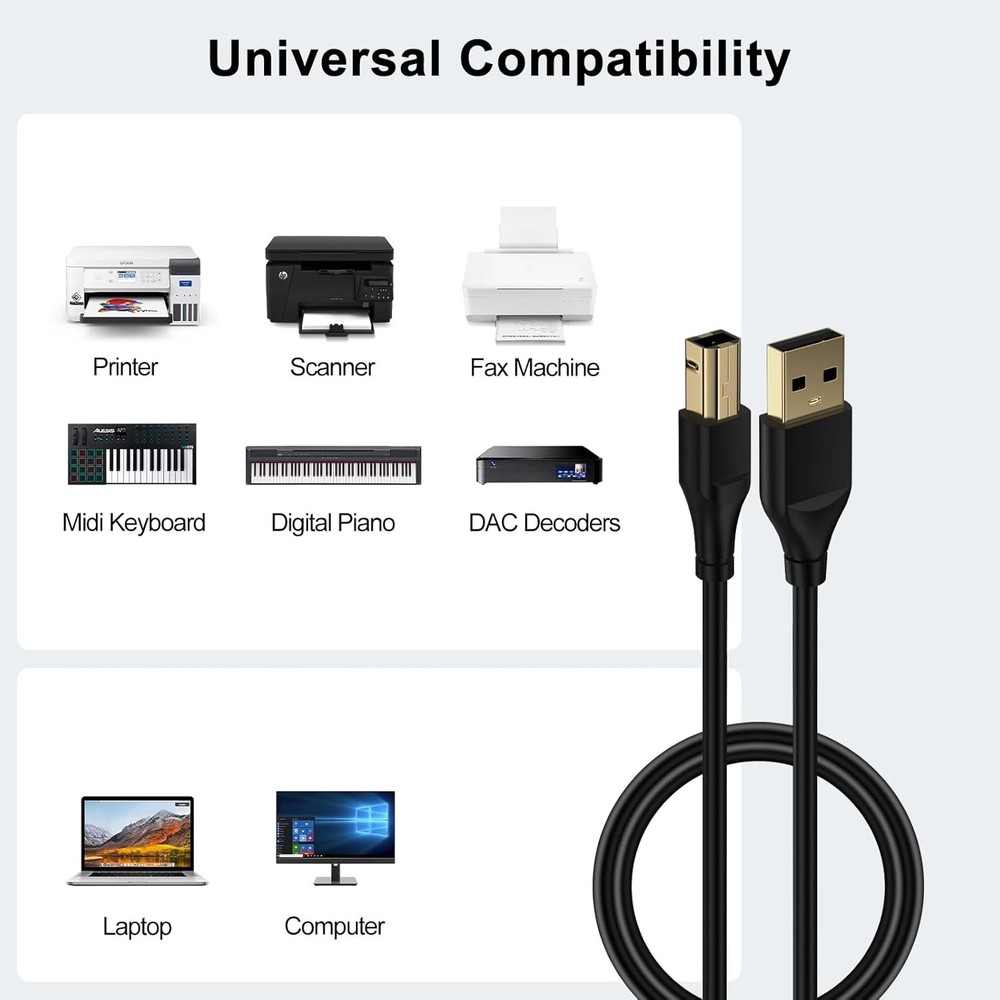 USB Printer Cable 6FT Type A Male to B High Speed Scanner Printer...