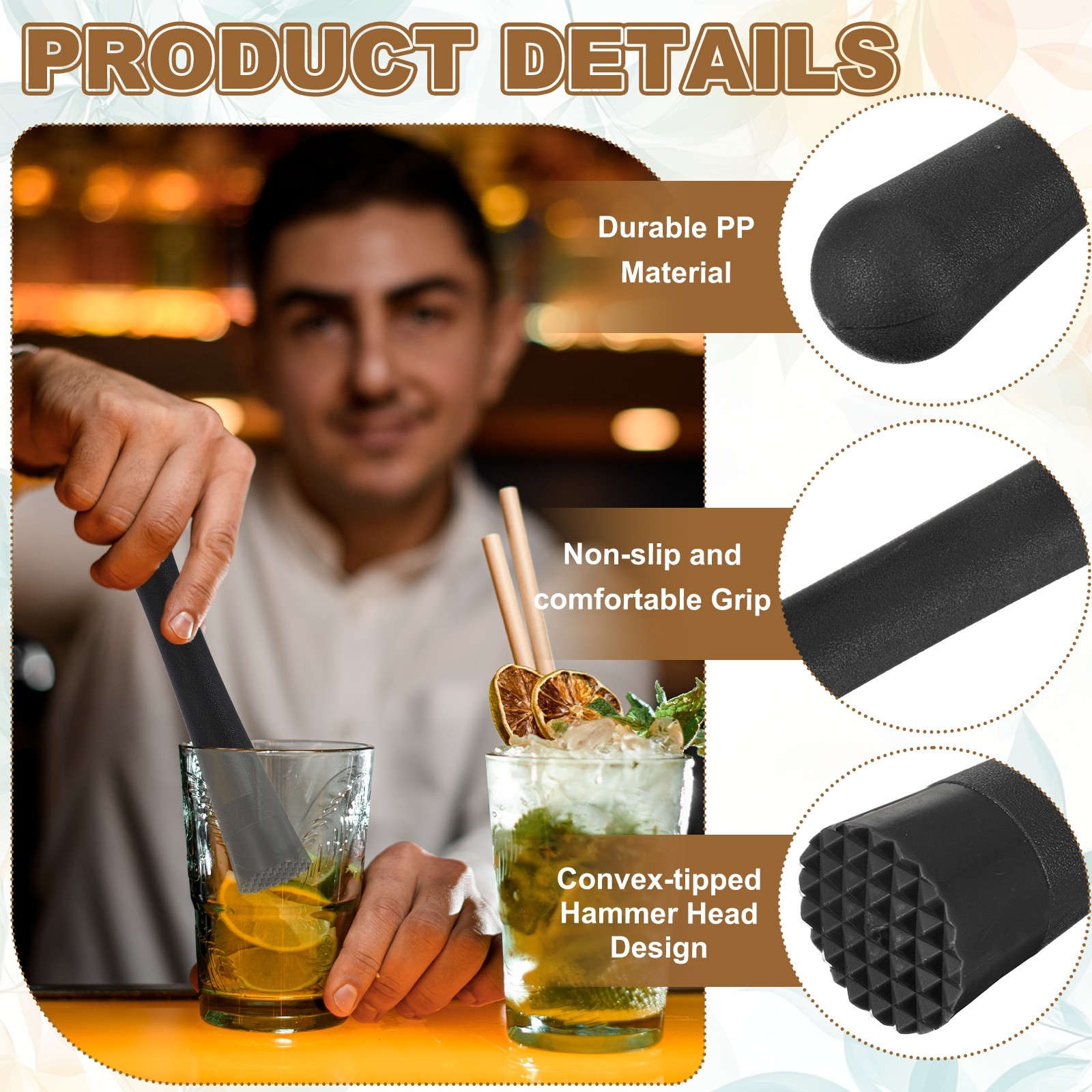 8 Pcs Cocktail Muddler, 8 Inch PP Drink Muddler, Black (Thick)