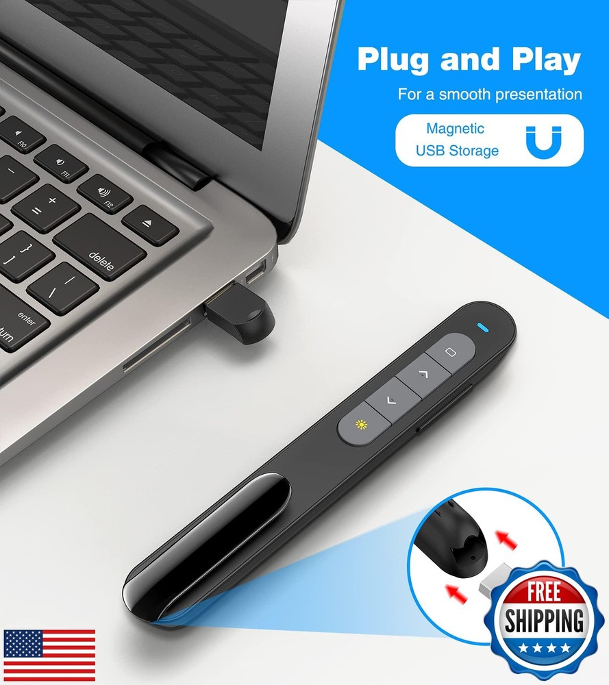 DINOSTRIKE Wireless Presenter Remote Presentation Clicker,RF 2.4GHz USB Prese