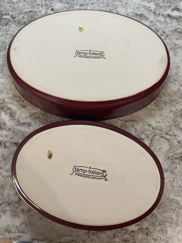 Temp-tations Presentable Ovenware 2pc Oval Ceramic Baking Dishes Burgundy