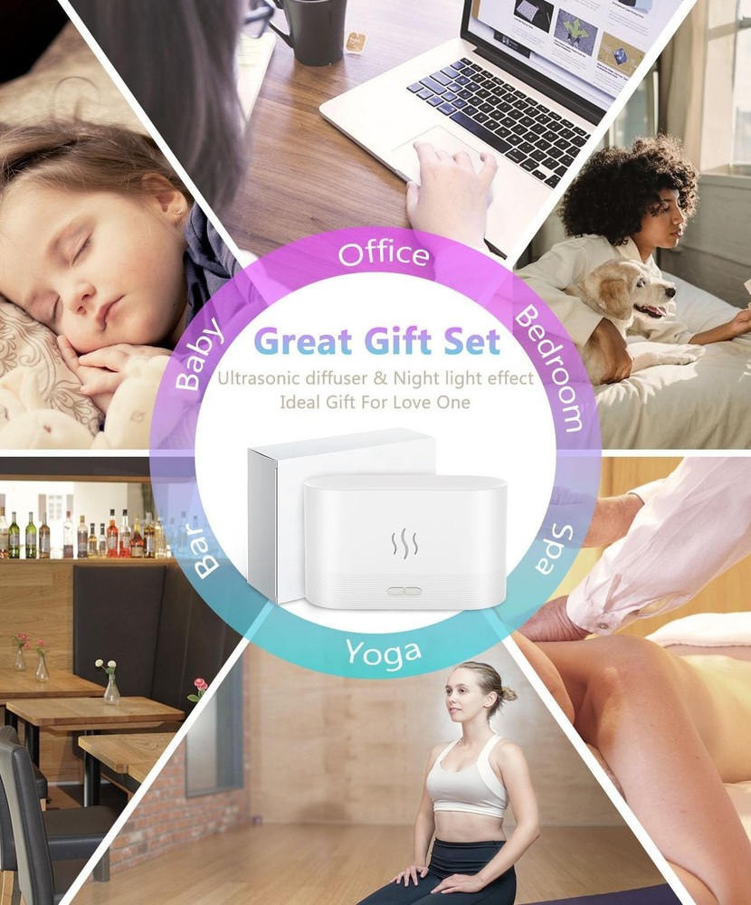 Essential Oil Diffuser, Air Humidifier with Flame Led Light - 7 Colors, 180mL Ca
